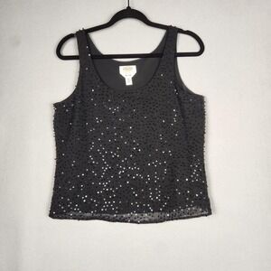 Talbots Tank Top Womens 10 Black Pure Silk Sequin Beaded Sleeveless Party Petite